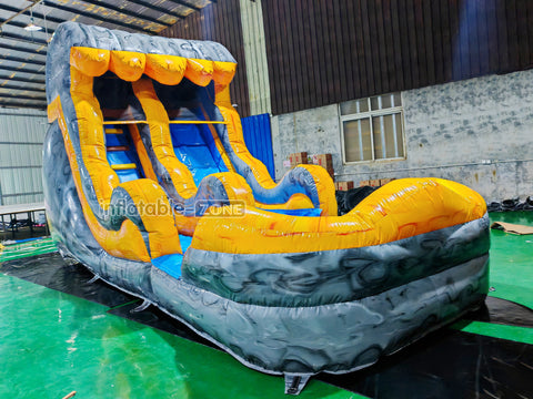 Single Lane Wave Inflatable Water Slide Commercial Party Big Waterslide With Splash Pool For Kids