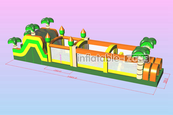 Inflatable-Zone Design Tropical Inflatable Obstacle Course With Slide Fun Run Obstacle Course For Team Events