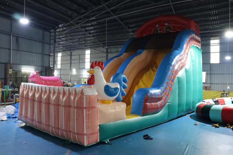 Fun Rooster Colorful Inflatable Slide House Garden Dry Slide Toys