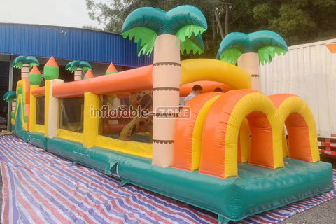 Funny Large Inflatable Challenge Jungle Obstacle Course Slip And Slide Inflatable Toy For Amusement Park