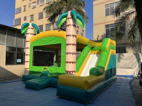 Jungle Jump Inflatables Palm Tree Play Yard Inflatable Bouncer And Slide Combo Bounce House