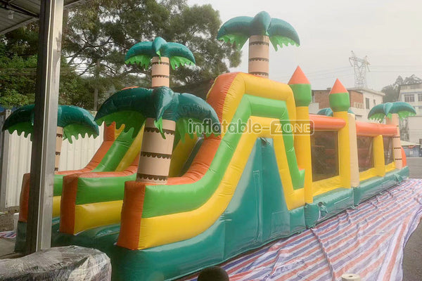 Funny Large Inflatable Challenge Jungle Obstacle Course Slip And Slide Inflatable Toy For Amusement Park