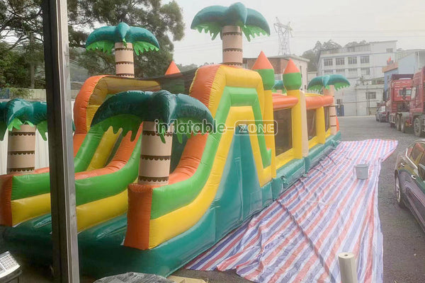 Funny Large Inflatable Challenge Jungle Obstacle Course Slip And Slide Inflatable Toy For Amusement Park