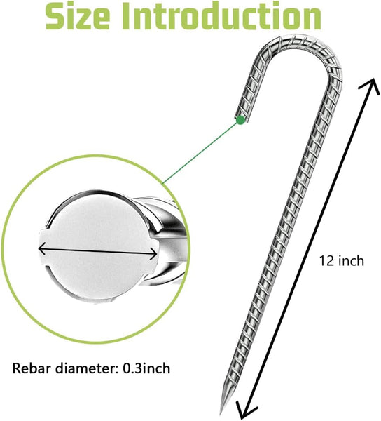 Rebar-Stakes-12-Inch, Inflatable Products Ground Stakes Heavy Duty J-Hook Ground Anchors