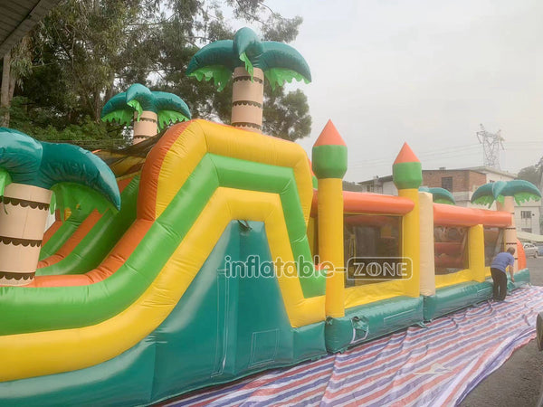 Funny Large Inflatable Challenge Jungle Obstacle Course Slip And Slide Inflatable Toy For Amusement Park