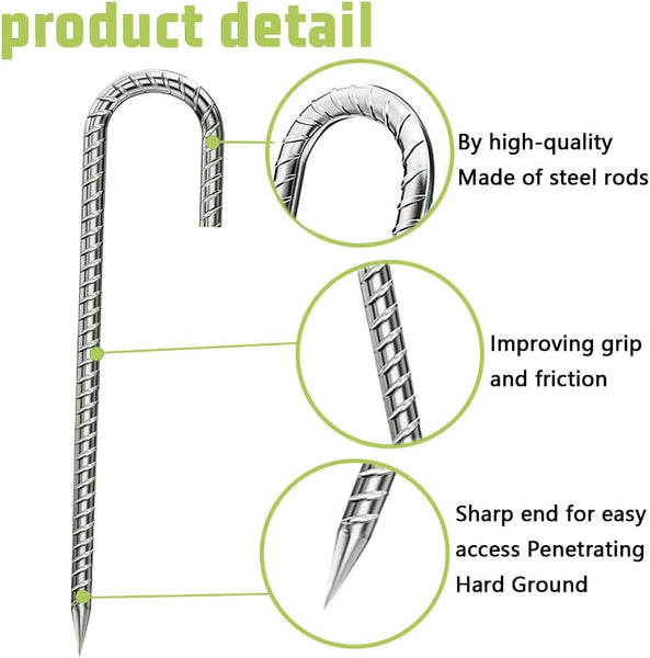 Rebar-Stakes-12-Inch, Inflatable Products Ground Stakes Heavy Duty J-Hook Ground Anchors