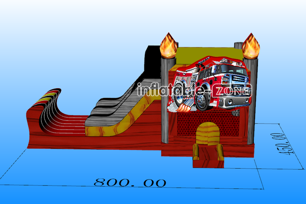 Inflatable-Zone Design Fire Inflatable Jumping Castle With Slide Combo Bounce House Business