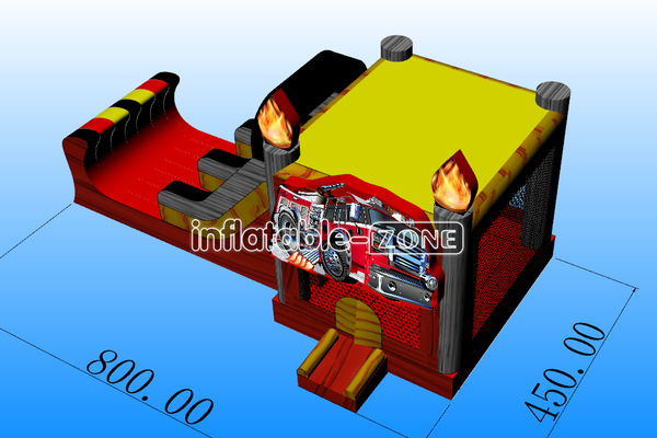 Inflatable-Zone Design Fire Inflatable Jumping Castle With Slide Combo Bounce House Business