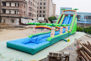 Outdoor Sun Palm Tree Double Lane Large Slip And Slide Commercial Inflatable Water Slide With Pool