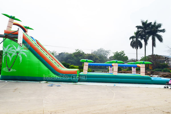 Outdoor Sun Palm Tree Double Lane Large Slip And Slide Commercial Inflatable Water Slide With Pool