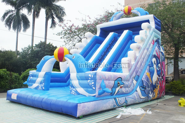 Dolphin Double Lane Inflatable Water Slide Giant Inflatable Mega Sea World Slide Best Outdoor Waterslide For Backyard