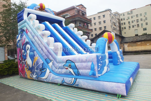 Dolphin Double Lane Inflatable Water Slide Giant Inflatable Mega Sea World Slide Best Outdoor Waterslide For Backyard