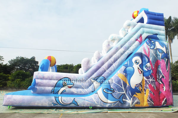 Dolphin Double Lane Inflatable Water Slide Giant Inflatable Mega Sea World Slide Best Outdoor Waterslide For Backyard
