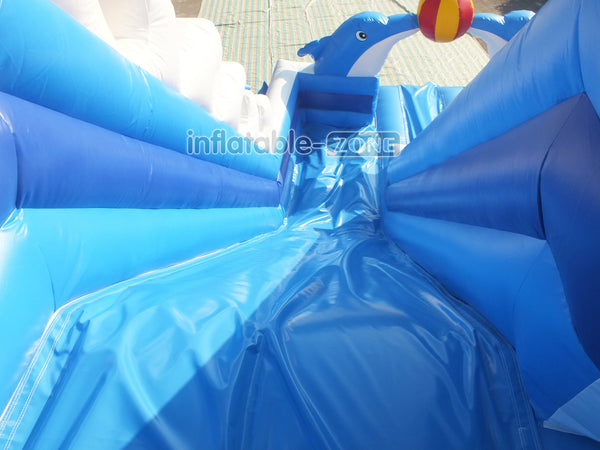 Dolphin Double Lane Inflatable Water Slide Giant Inflatable Mega Sea World Slide Best Outdoor Waterslide For Backyard