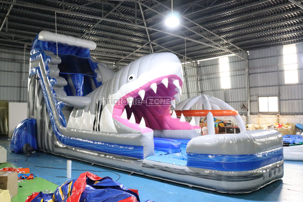 Happy Hop Inflatable Shark Slide Party Blow Up Commercial Inflatable Water Slide With Pool