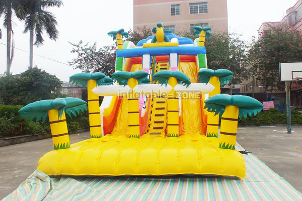 Huge Inflatable Slide Palm Tree Inflatable Bouncing Castle Fun Jump Dinosaur In Jungle Inflatable Slide Bouncer