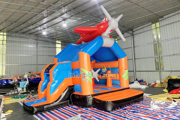 Multifun Commercial Inflatable Airplane Bouncy Castle Jumping House Indoor Play Air Bouncer With Dry Slide Combo
