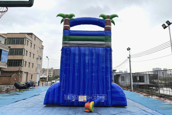 Outdoor Giant Inflatable Bouncy Waterslide Tropical Palm Tree Single Lane Water Slide With Swimming Pool Jumper