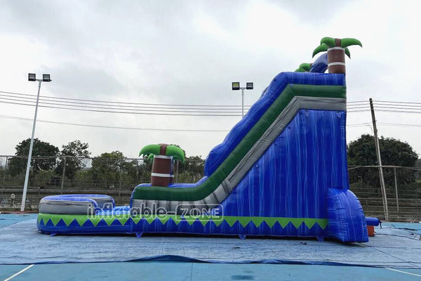 Outdoor Giant Inflatable Bouncy Waterslide Tropical Palm Tree Single Lane Water Slide With Swimming Pool Jumper
