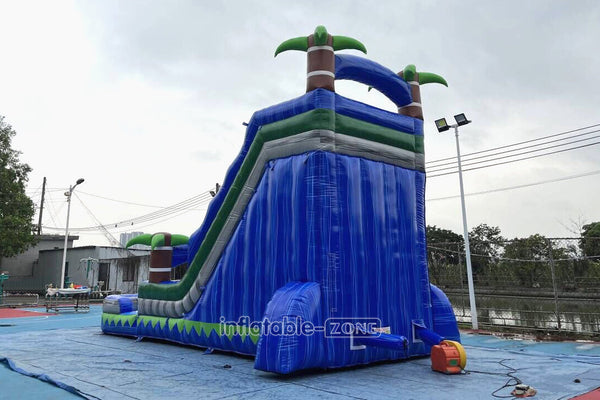 Outdoor Giant Inflatable Bouncy Waterslide Tropical Palm Tree Single Lane Water Slide With Swimming Pool Jumper