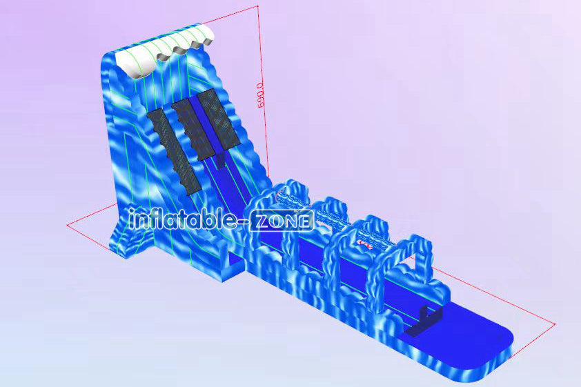 Inflatable-Zone Design Long Inflatable Wave 2 Lanes Water Slide Commercial Inflatable Slip And Slide Into Splash Pool