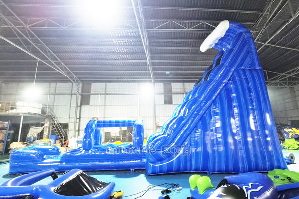 Large Inflatable Splash Waterslide Blue Commercial Slip And Slide With Swimming Pool Inflatable Water Jumper