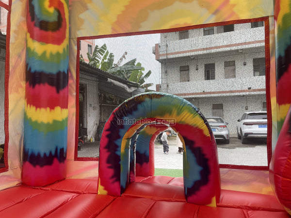 Inflatable Tie Dye Bounce House Slide Combo Jumping Castle For Kids Adults Outdoor Fun