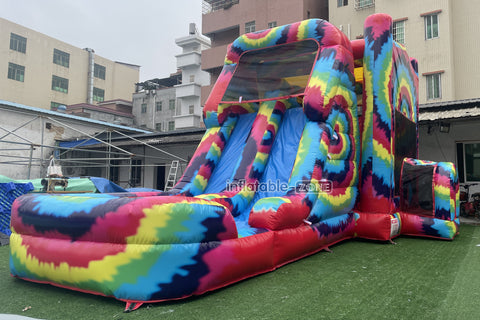 Inflatable Tie Dye Bounce House Slide Combo Jumping Castle For Kids Adults Outdoor Fun