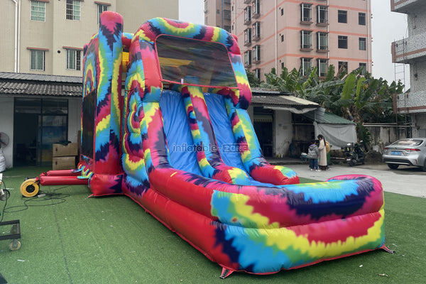 Inflatable Tie Dye Bounce House Slide Combo Jumping Castle For Kids Adults Outdoor Fun
