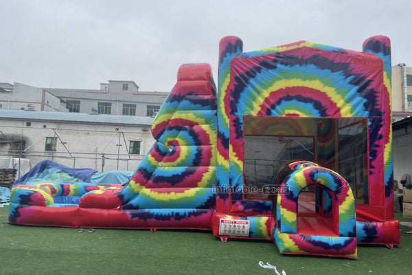 Inflatable Tie Dye Bounce House Slide Combo Jumping Castle For Kids Adults Outdoor Fun