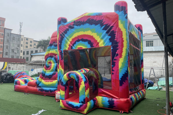 Inflatable Tie Dye Bounce House Slide Combo Jumping Castle For Kids Adults Outdoor Fun