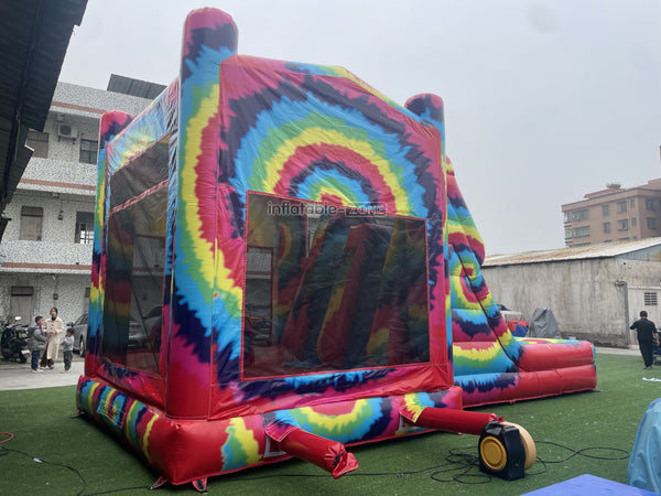 Inflatable Tie Dye Bounce House Slide Combo Jumping Castle For Kids Adults Outdoor Fun