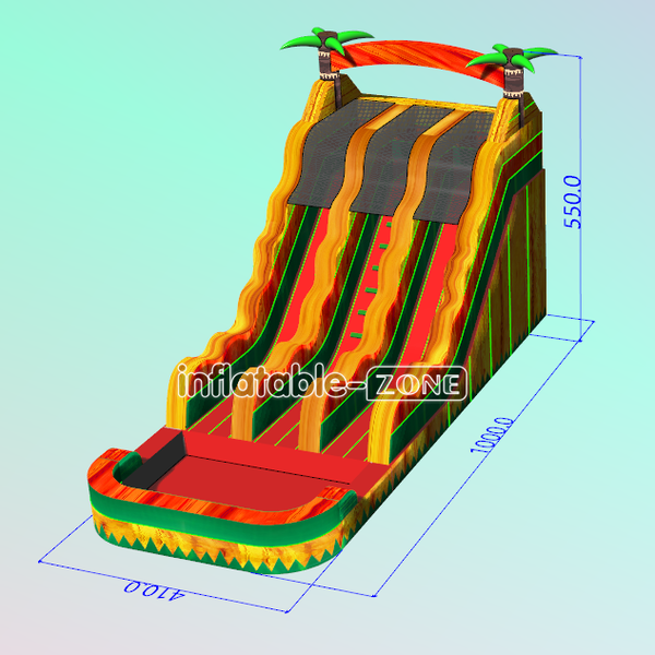 Inflatable-Zone Design Tropical Splash Curve Inflatable Water Slide Fire Marble Big Waterslide With Pool