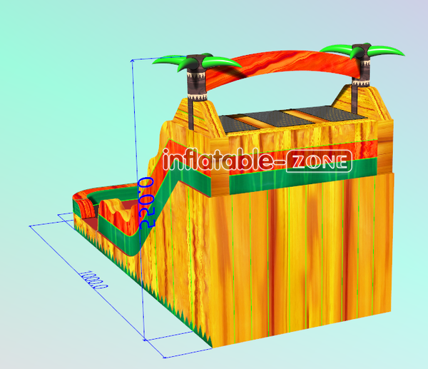 Inflatable-Zone Design Tropical Splash Curve Inflatable Water Slide Fire Marble Big Waterslide With Pool