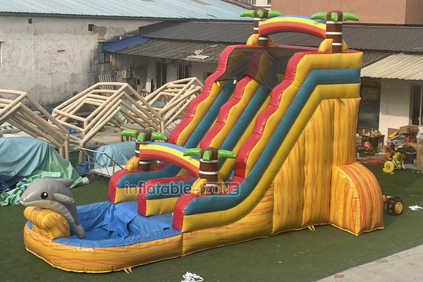 Palm Tree Inflatable Water Slide Large Commercial Inflatable Double Slide Bouncer With Pool