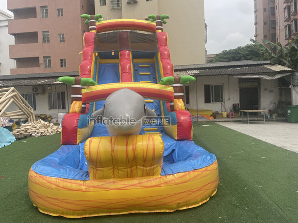 Palm Tree Inflatable Water Slide Large Commercial Inflatable Double Slide Bouncer With Pool