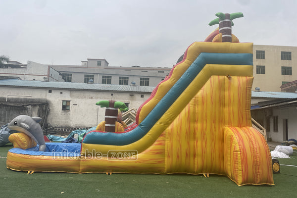 Palm Tree Inflatable Water Slide Large Commercial Inflatable Double Slide Bouncer With Pool