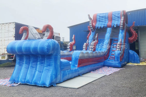 Ocean Theme Large Inflatable Waterslide With Splash Pool Blow Up Slip And Slide For Kids And Adults