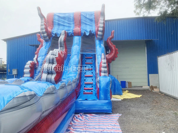 Ocean Theme Large Inflatable Waterslide With Splash Pool Blow Up Slip And Slide For Kids And Adults