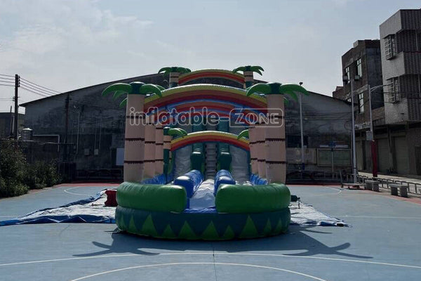 Large Outdoor Water Slide Commercial Slip N Slide Palm Tree Dual Lane Inflatable Waterslide For Pool