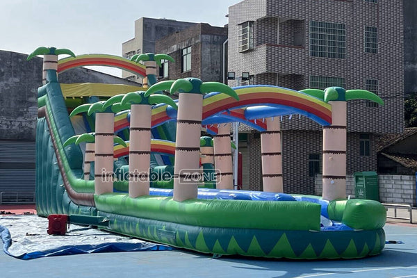 Large Outdoor Water Slide Commercial Slip N Slide Palm Tree Dual Lane Inflatable Waterslide For Pool