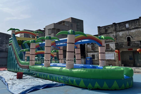 Large Outdoor Water Slide Commercial Slip N Slide Palm Tree Dual Lane Inflatable Waterslide For Pool