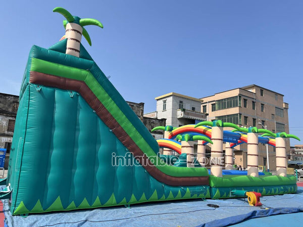 Large Outdoor Water Slide Commercial Slip N Slide Palm Tree Dual Lane Inflatable Waterslide For Pool