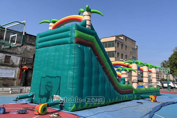 Large Outdoor Water Slide Commercial Slip N Slide Palm Tree Dual Lane Inflatable Waterslide For Pool