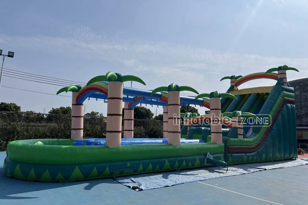 Large Outdoor Water Slide Commercial Slip N Slide Palm Tree Dual Lane Inflatable Waterslide For Pool