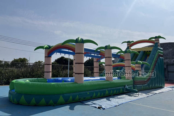 Large Outdoor Water Slide Commercial Slip N Slide Palm Tree Dual Lane Inflatable Waterslide For Pool