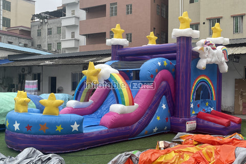 Magical Unicorn Inflatable Bounce House And Slide Combo Rainbow Jumping Castle For Party