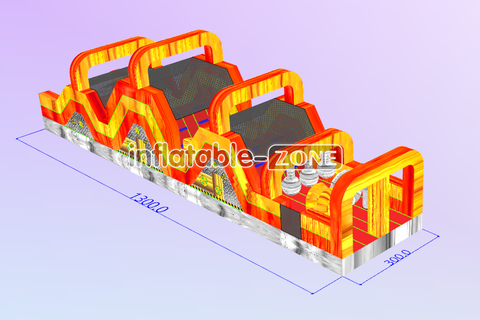 Inflatable-Zone Design Yellow And Red Marble Run Obstacle Course Large Inflatable Volcano Obstacle Course