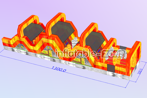 Inflatable-Zone Design Yellow And Red Marble Run Obstacle Course Large Inflatable Volcano Obstacle Course