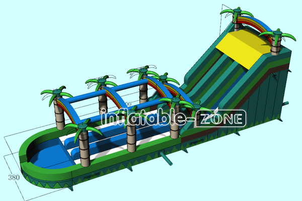 Inflatable-Zone Design Palm Tree Inflatable Water Slide Dual Lane Inflatable Slip And Slide With Pool